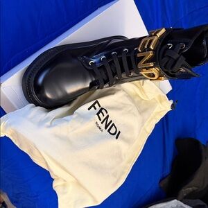 Fendi Black Boots with Gold Accents